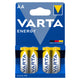 4 ks baterie R-06 LR06 AA 1,5 V Varta Energy alkalické