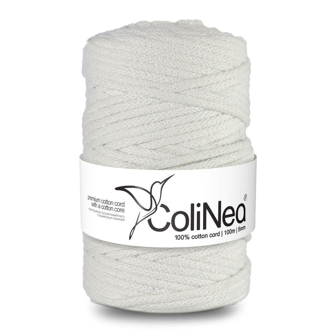 ColiNea, bavlněná šňůra s bavlněným jádrem, opletená, 5 mm, 100 m, bílá