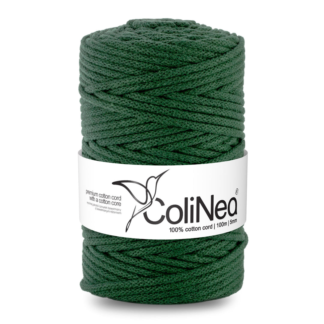 ColiNea, bavlněná šňůra s bavlněným jádrem, opletená, 5 mm, 100 m, zelená láhev