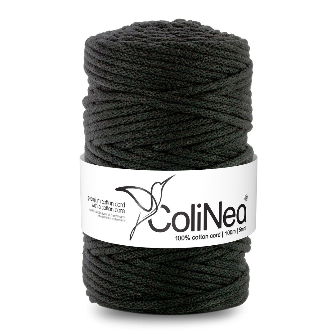 ColiNea, bavlněná šňůra s bavlněným jádrem, opletená, 5 mm, 100 m, černá