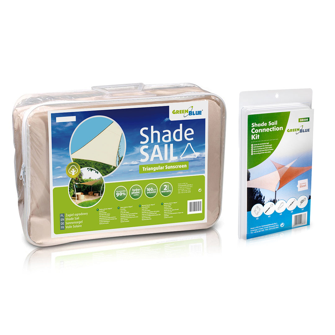 Zelenomodrá zahradní plachta s UV stíněním, polyester, 3,6m trojúhelník, krémová, hydrofobní povrch, GB500 + GB508