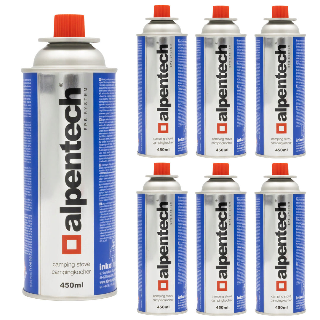 Plynová kartuše Alpentech 450 ml, vyhovuje EN417, izobutan, systém EPS, IK301, 7 kusů