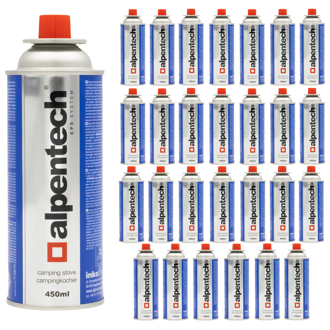 Alpentech 450ml plynová kartuše, vyhovuje EN417, izobutan, systém EPS, IK301, 28 kusů