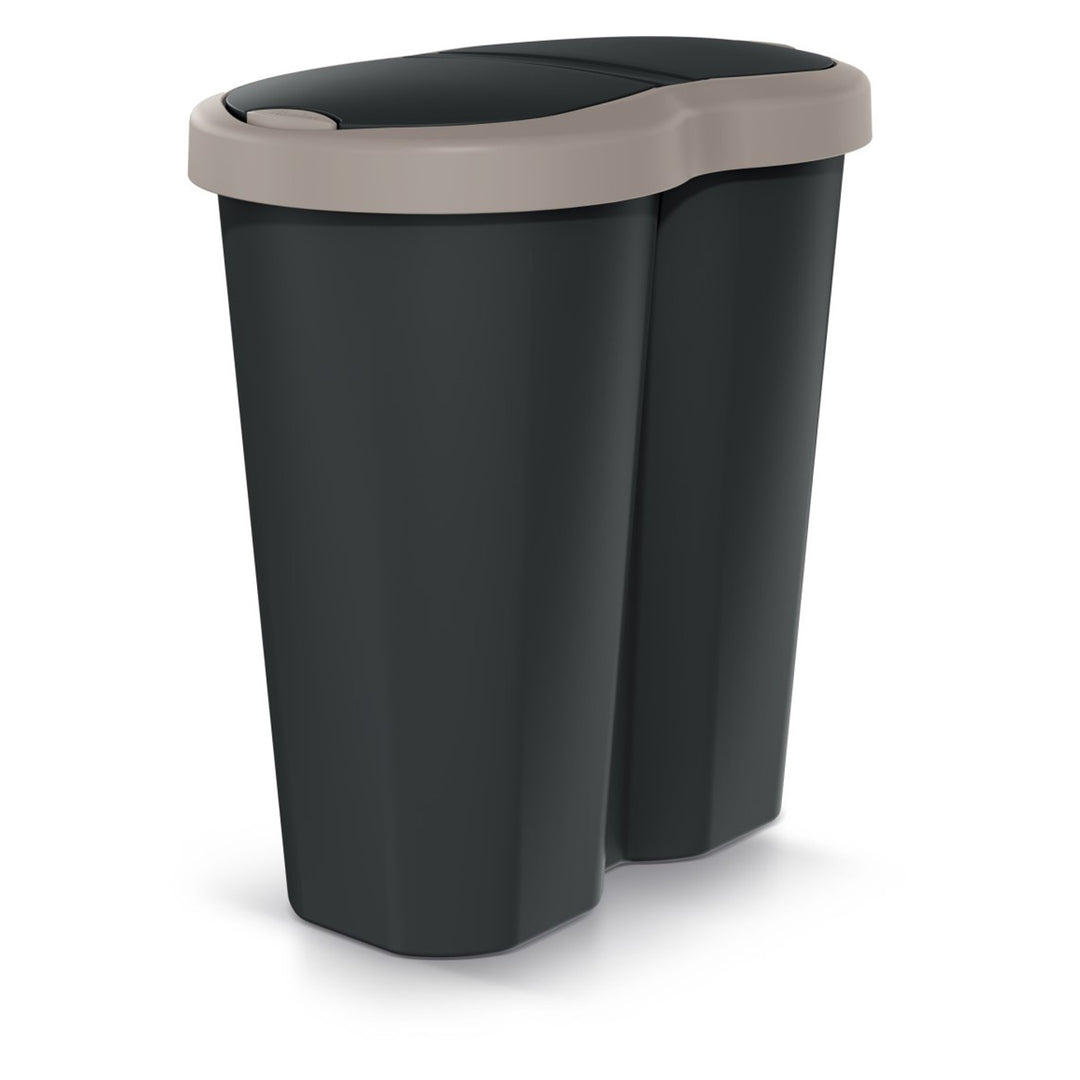Odpadkový koš Compacta R Duo, hnědý/černý, objem 40 l, jedna přihrádka, dvě víka, NDRF40-WG5C_S411