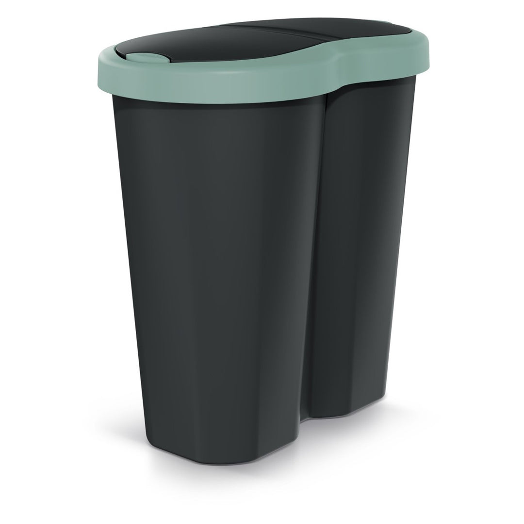 Odpadkový koš Compacta R Duo, zeleno-černý, objem 40 l, jedna přihrádka, dvě víka, NDRF40-5575C_S411
