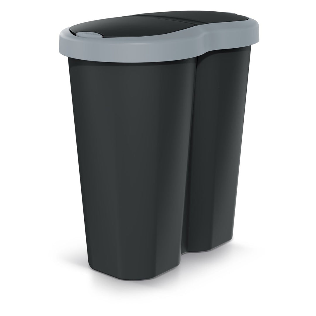 Koš na odpadky Compacta R Duo, šedý/černý, objem 40 l, jedna přihrádka, dvě víka, NDRF40-429U_S411