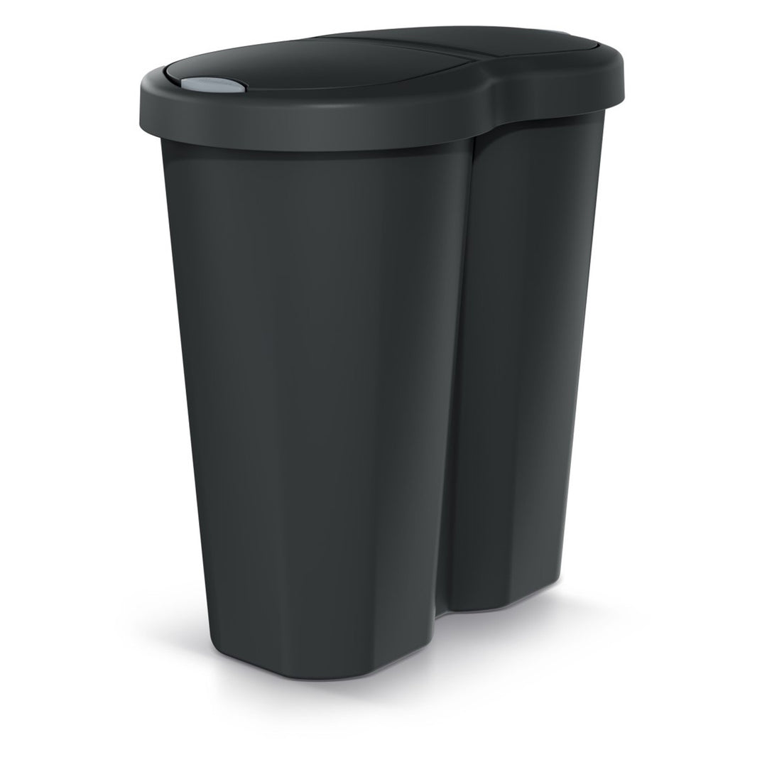 Odpadkový koš Compacta R Duo, černý, objem 40 l, jedna přihrádka, dvě víka, NDRF40-S411