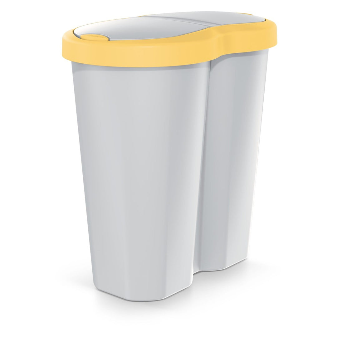 Koš na odpadky Compacta R Duo, žlutý/popel, objem 40 l, jedna přihrádka, dvě víka, NDRF40-1215C_427C