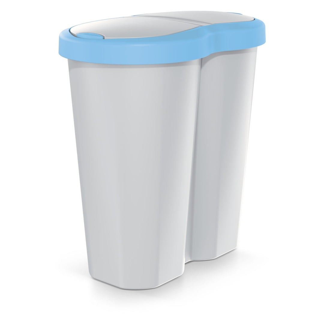 Koš na odpadky Compacta R Duo, modrý/popel, objem 40 l, jedna přihrádka, dvě víka, NDRF40-2717C_427C