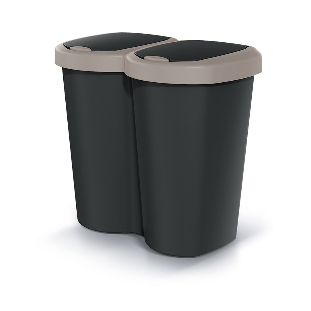 Odpadkový koš Compacta B Duo, hnědý/černý, objem 40 l, jedna přihrádka, dvě víka, nástěnné provedení, NDBS40-WG5C_S411
