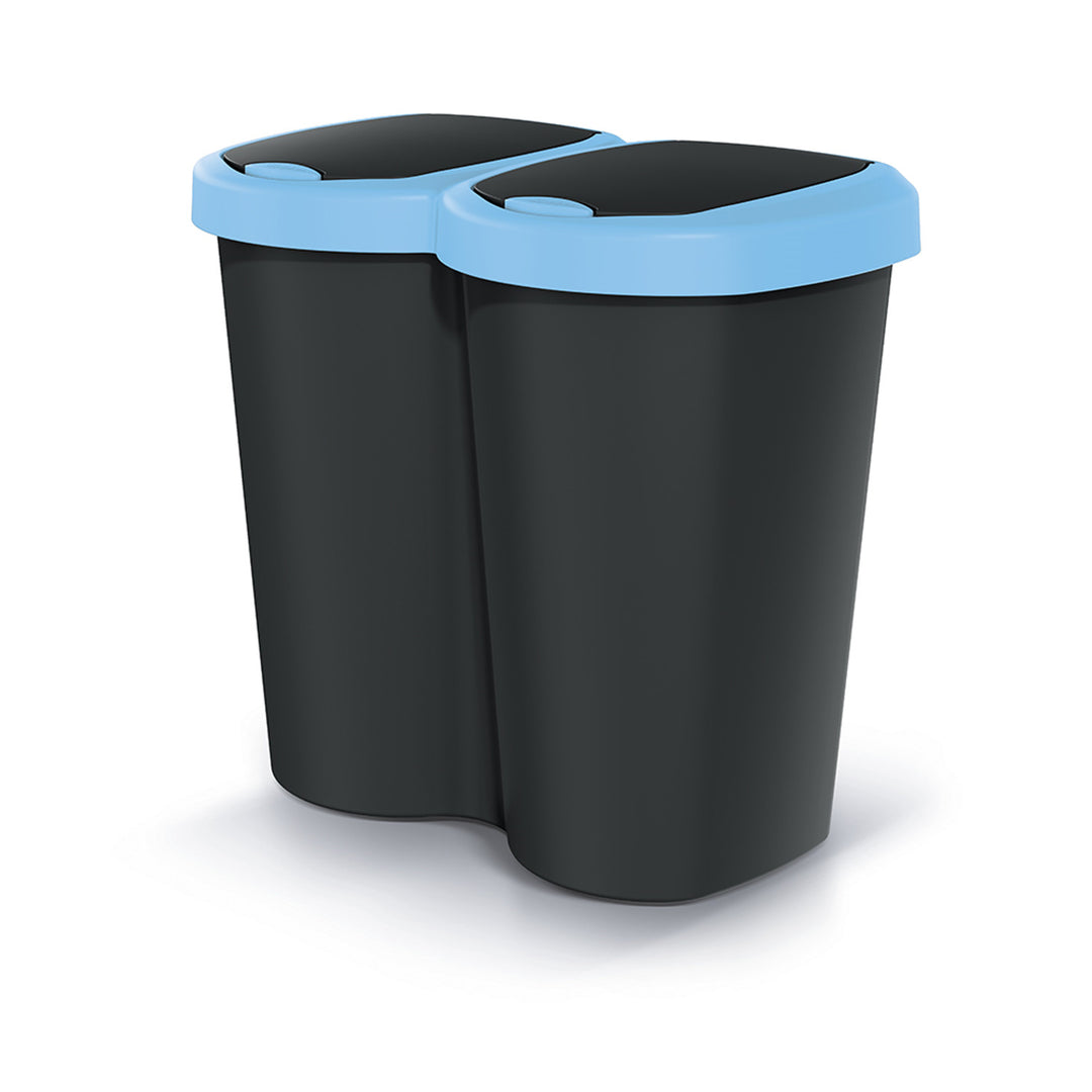 Odpadkový koš Compacta B Duo, modročerný, objem 40 l, jedna přihrádka, dvě víka, nástěnné provedení, NDBS40-2717C_S411