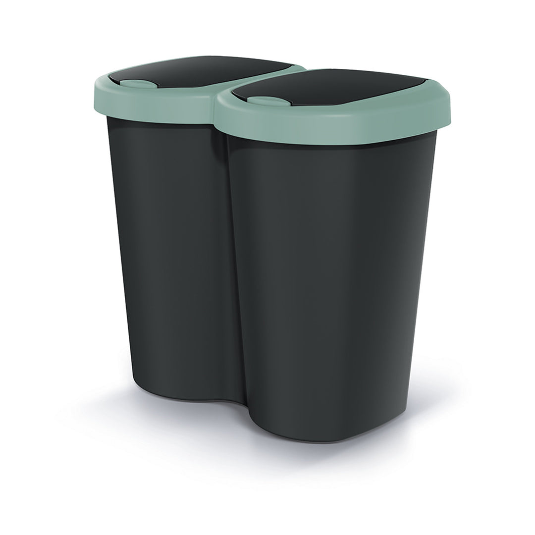 Odpadkový koš Compacta B Duo, zeleno-černý, objem 40 l, jedna přihrádka, dvě víka, nástěnné provedení, NDBS40-5575C_S411