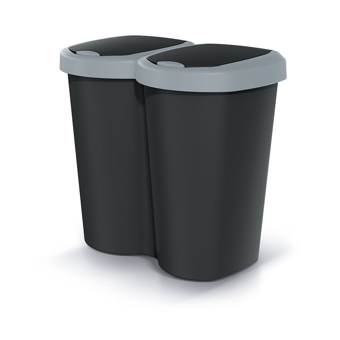 Odpadkový koš Compacta B Duo, šedý/černý, objem 40 l, jedna přihrádka, dvě víka, nástěnné provedení, NDBS40-429U_S411