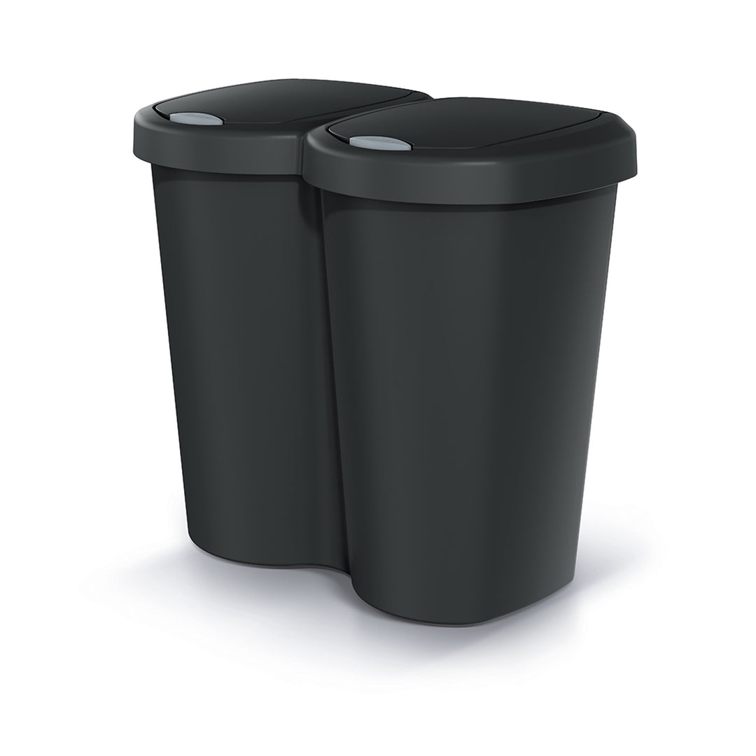 Odpadkový koš Compacta B Duo, černý, objem 40 l, jedna přihrádka, dvě víka, nástěnné provedení, NDBS40-S411