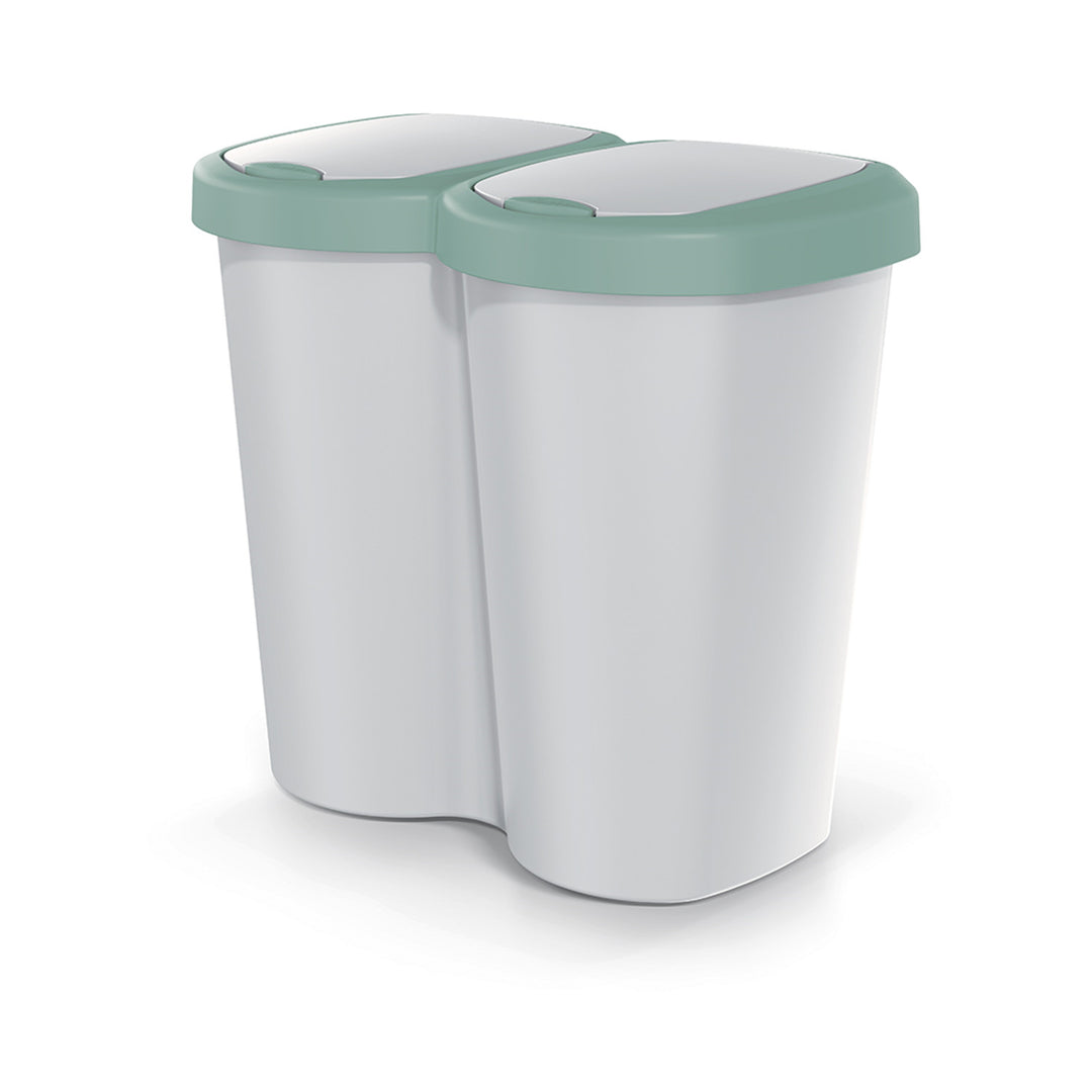 Odpadkový koš Compacta B Duo, zelený/mahagonový, objem 40 l, jedna přihrádka, dvě víka, nástěnné provedení, NDBS40-5575C_427C