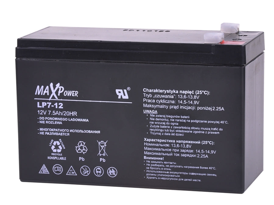 Gelová baterie 12V 7Ah MaxPower bezúdržbový AGM UPS