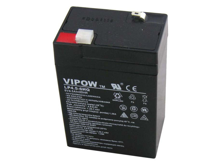 Gelová baterie Vipow, bezúdržbová, s dlouhou životností, 6V 4,5Ah, BAT0200