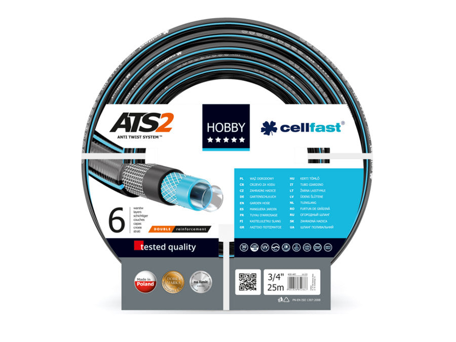Zahradní hadice Cellfast HOBBY ATS2 je ideální pro zahradnictví. 3/4 "25m