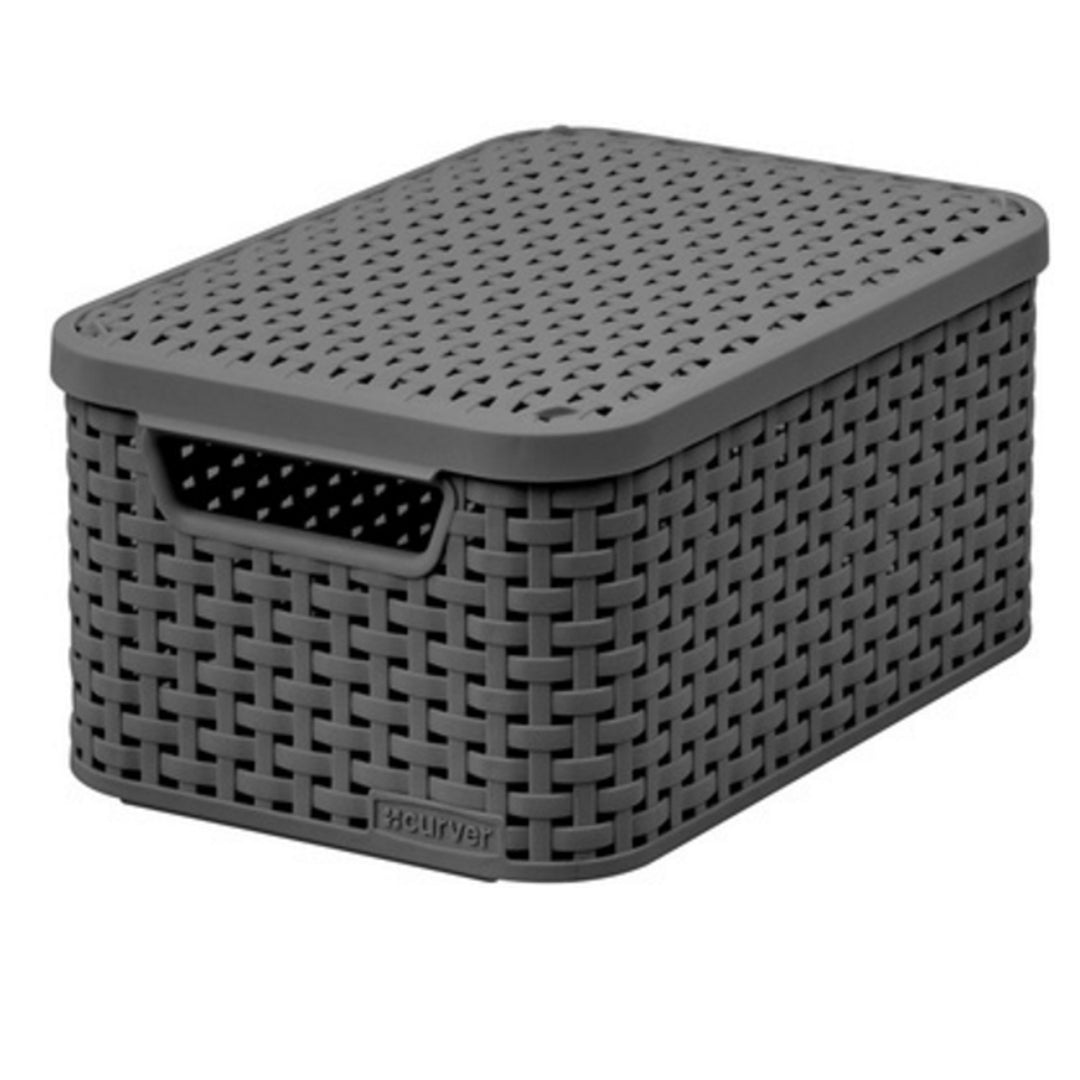 Koš na oblouky, víceúčelový, s víkem, tmavě šedý, Rattan Style M