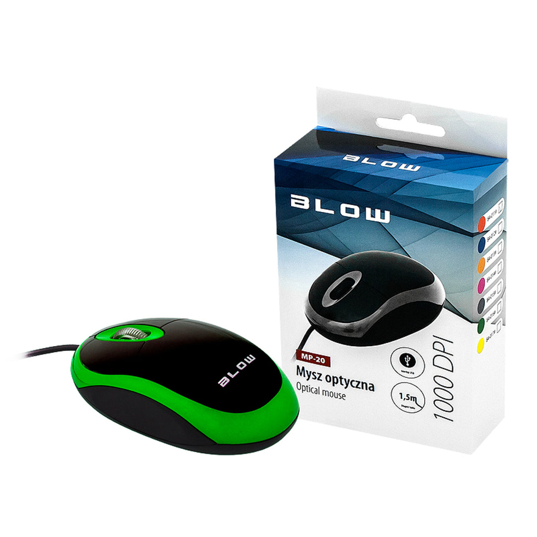 BLOW zelená optická počítačová myš USB MP-20 PC/laptop