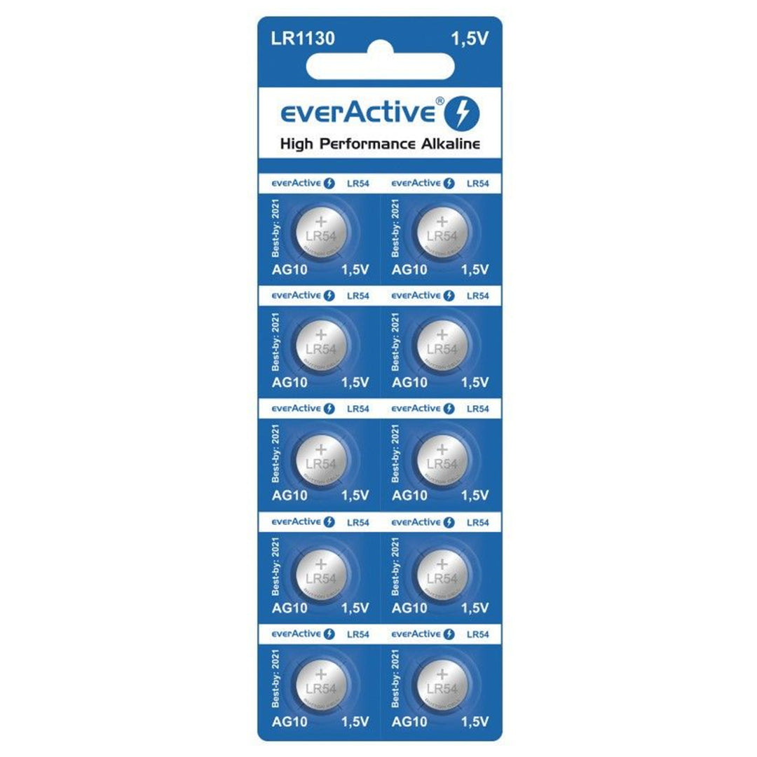 Mini alkalické baterie everActive G10 LR54 10 baterií