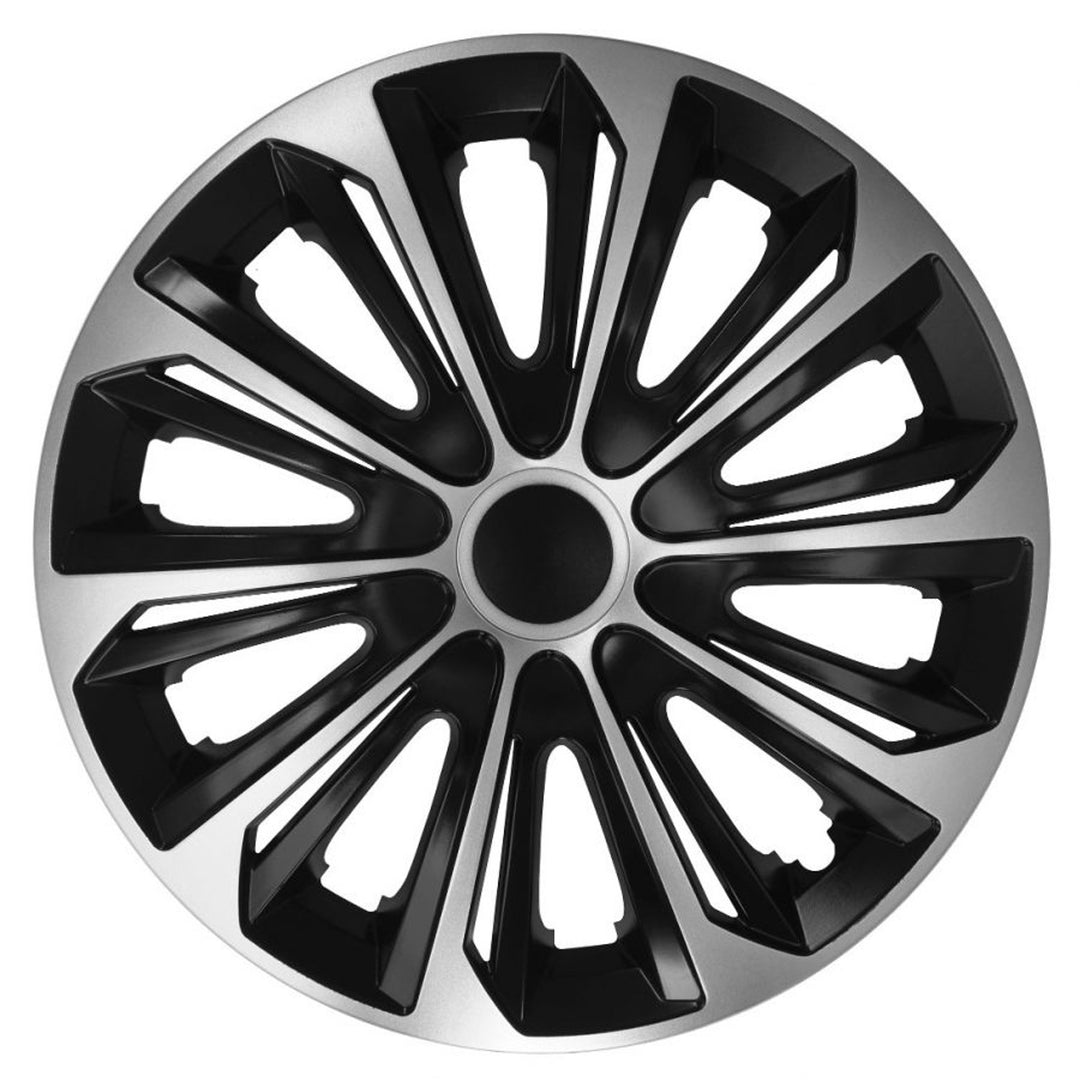 Poklice na kola 15" STRONG DUOCOLOR, černé a stříbrné, 4 kusy