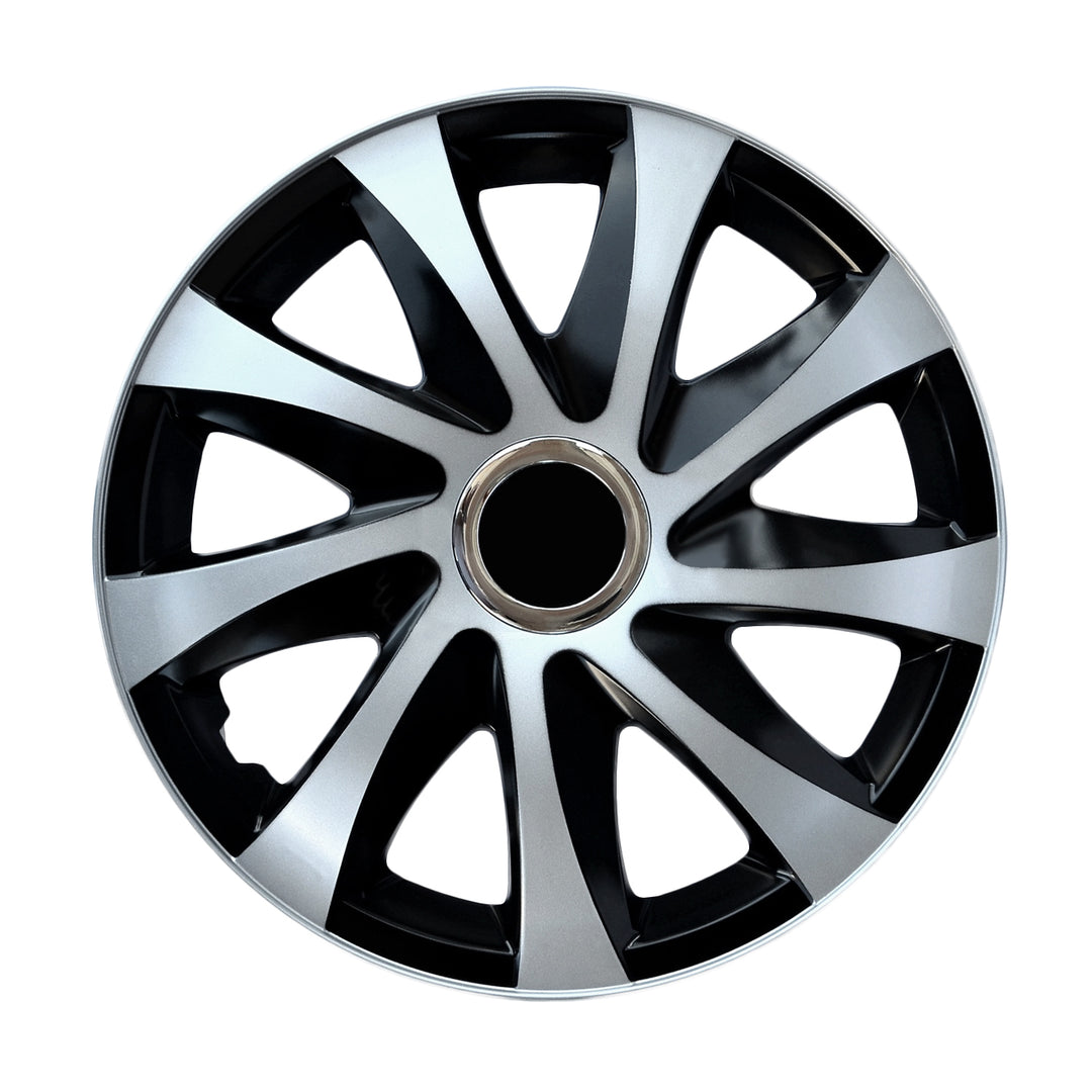 15" NRM DRIFT Extra stříbrno-černé univerzální kryty nábojů 4 kusy