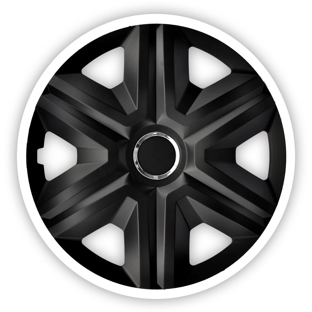 Poklice na kola 14" FAST LUX, černé s bílým detailem, 4 kusy