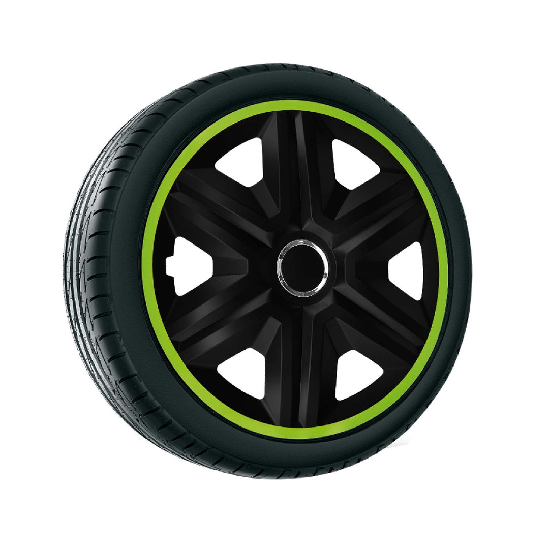 Poklice na kola 14" Fast Lux NRM, zelená/černá, 4 ks