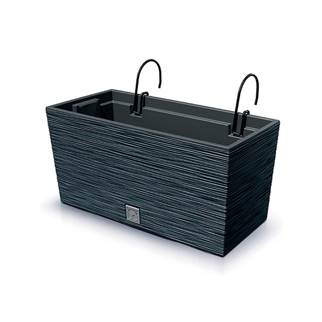 Prosperplast 2v1 Květinový truhlík s vnitřním truhlíkem Balkonový truhlík s kovovým držákem Ripple Optics Plastový obdélníkový 39,5 cm x 18,5 cm x 19,5 cm (antracit)