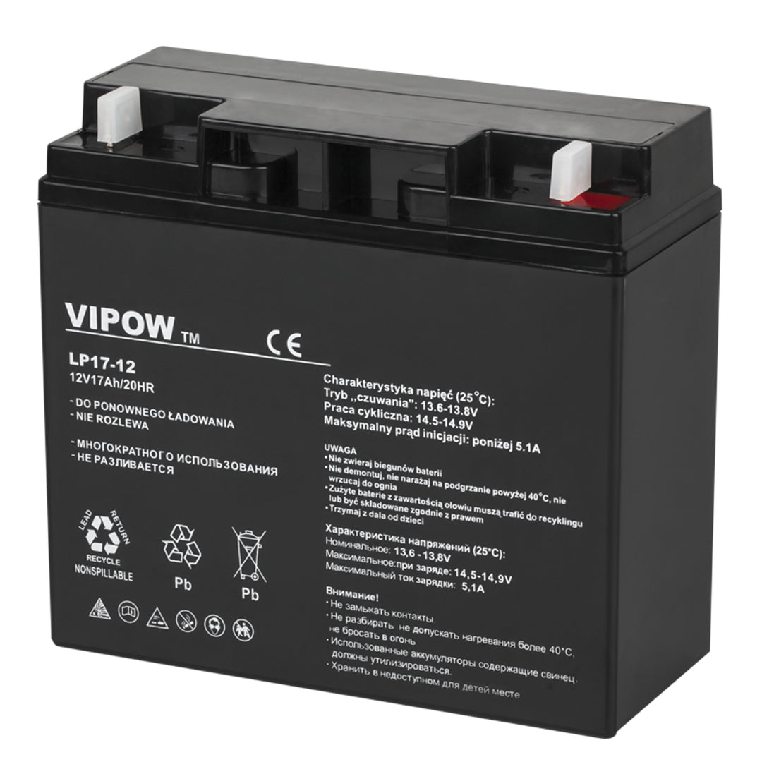 Vipov AGM 12V 17Ah gelová baterie různé použití černá barva