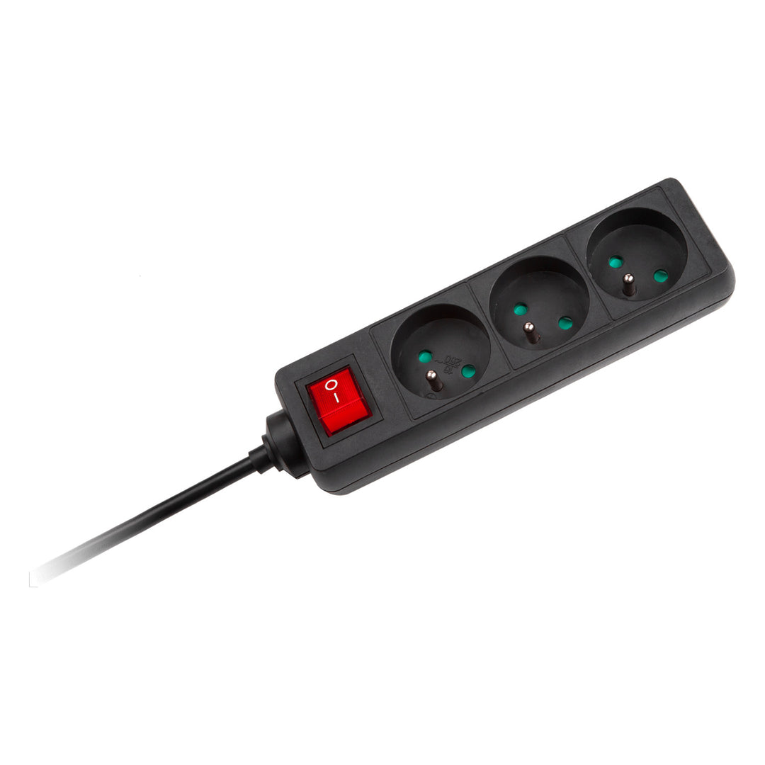 Prodlužovací kabel Rebel, 3 zásuvky, 1,5 m, s vypínačem, černý, URZ3197-1.5
