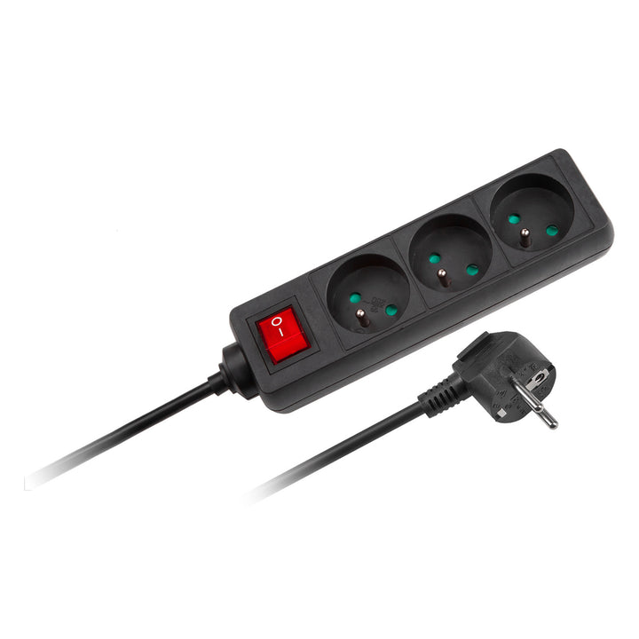 Prodlužovací kabel Rebel, 3 zásuvky, 1,5 m, s vypínačem, černý, URZ3197-1.5