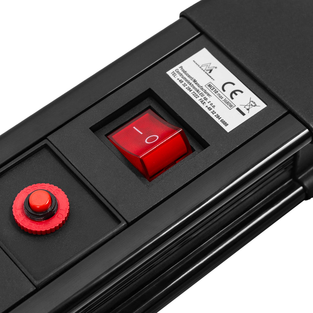 Napájecí lišta Maclean, prodlužovací kabel s 10 zásuvkami, 2 spínači, ochranou proti přetížení a signalizací přetížení, 3680 W, MCE10