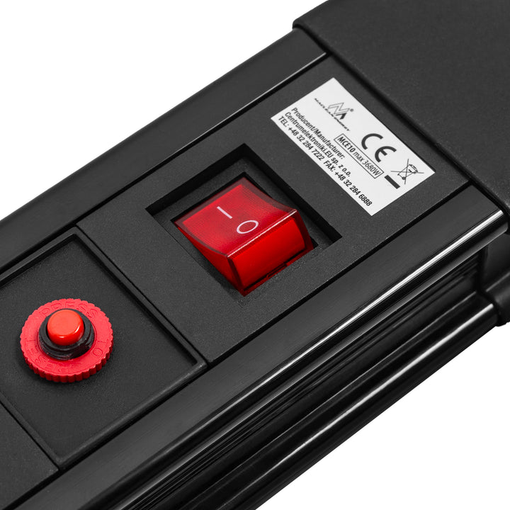 Napájecí lišta Maclean, prodlužovací kabel s 10 zásuvkami, 2 spínači, ochranou proti přetížení a signalizací přetížení, 3680 W, MCE10