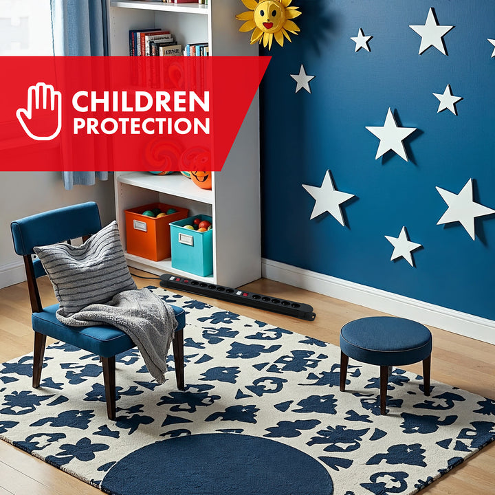 Napájecí lišta Maclean, prodlužovací kabel s 10 zásuvkami, 2 spínači, ochranou proti přetížení a signalizací přetížení, 3680 W, MCE10