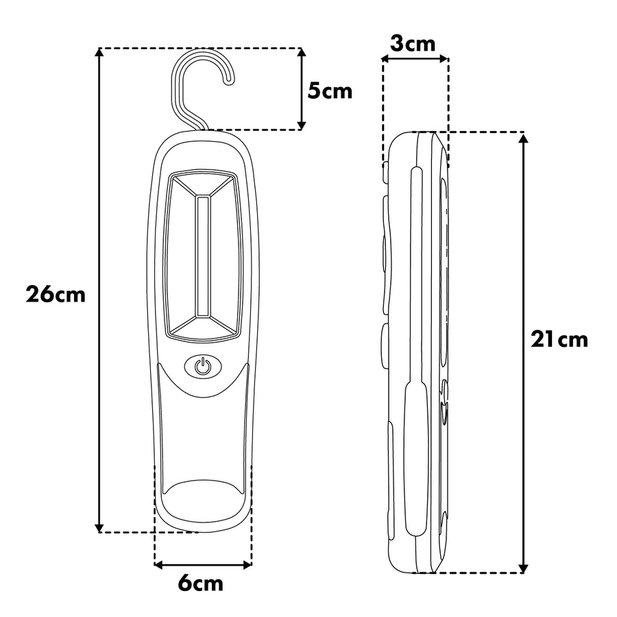 Dílenská lampa COB LED Maclean, magnet, háček, 3xAA, MCE03
