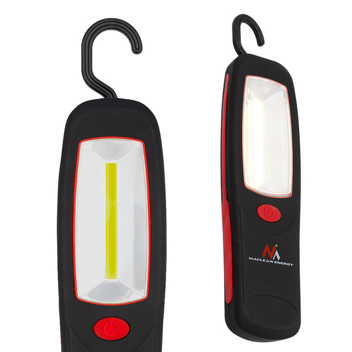 Dílenská lampa COB LED Maclean, magnet, háček, 3xAA, MCE03
