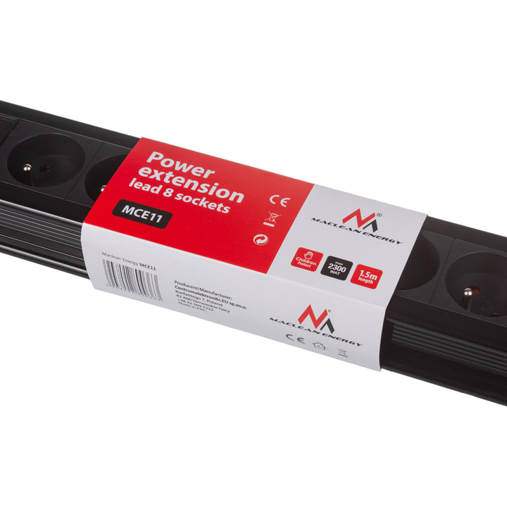 Napájecí lišta 8 zásuvek, osvětlený vypínač, ochrana dětí Maclean MCE11