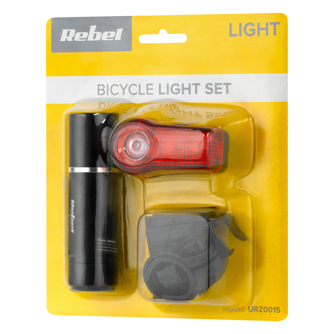 Sada světel na kolo URZ0015 přední 1x LED 3W + zadní 3x LED baterie Rebel