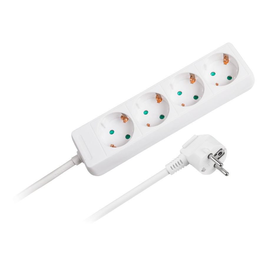 Prodlužovací kabel bílý Rebel 4 zásuvky německého typu, délka 1,5 m (3x1,0) bez vypínače