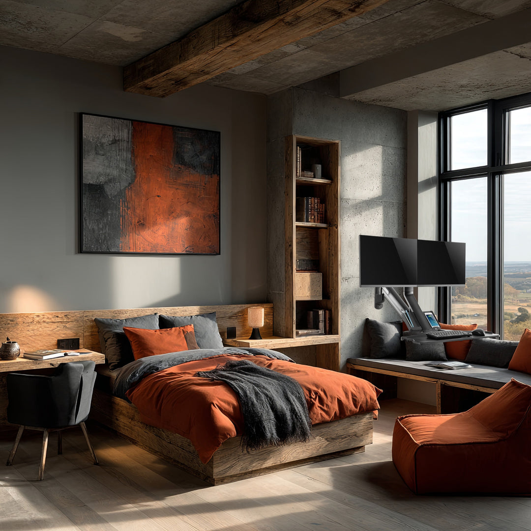 Nástěnný držák pro dva monitory 17"~ 27" a klávesnici Maclean plynová pružina MC-633 pro práci vsedě i vestoje