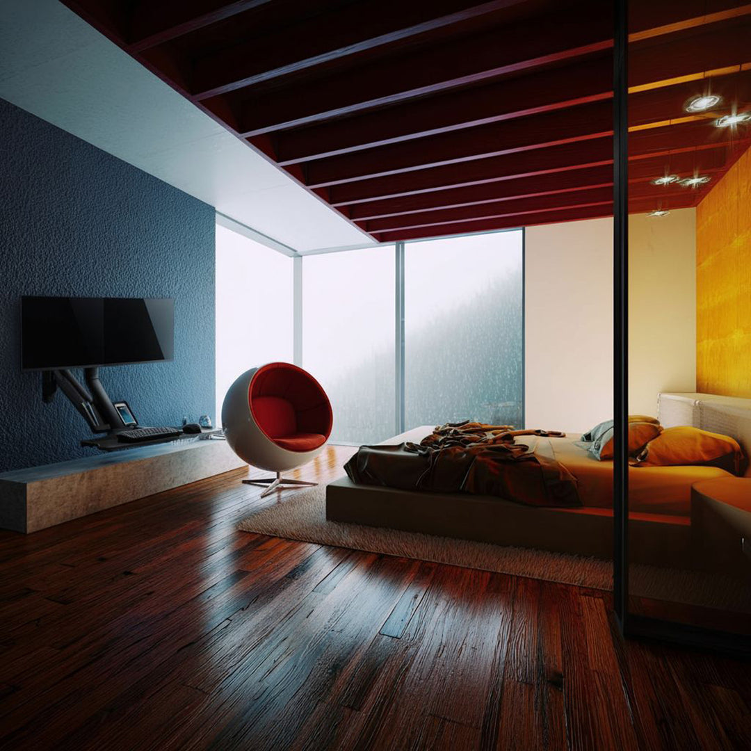 Nástěnný držák pro dva monitory 17"~ 27" a klávesnici Maclean plynová pružina MC-633 pro práci vsedě i vestoje