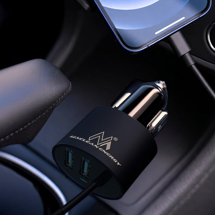 Nabíječka do auta USBUSB 5.2A. Vestavěný kabel 8PIN MCE76 pro Iphone