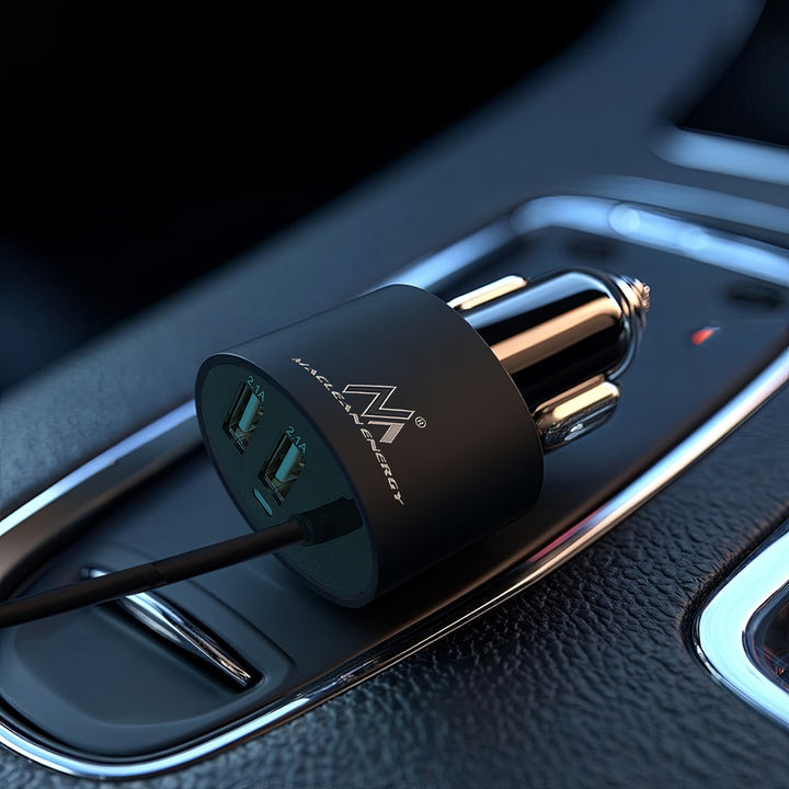 Nabíječka do auta USBUSB 5.2A. Vestavěný kabel 8PIN MCE76 pro Iphone