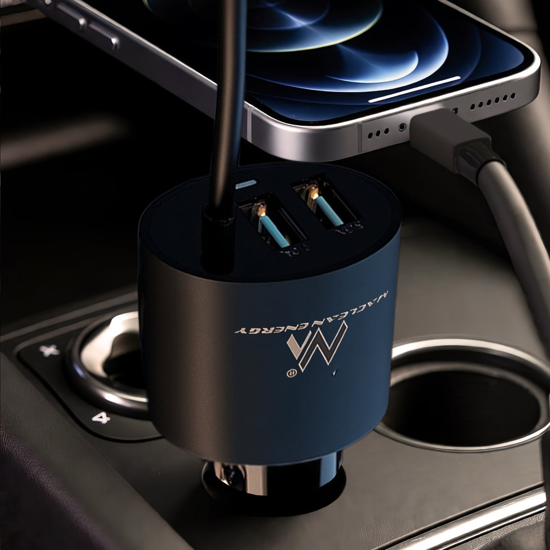 Nabíječka do auta USBUSB 5.2A. Vestavěný kabel 8PIN MCE76 pro Iphone