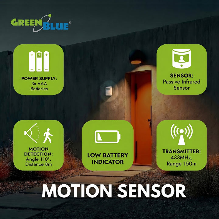 Bezdrátový Mini ALARM detektor vstupu se snímačem pohybu  GB3400 vstup GreenBlue