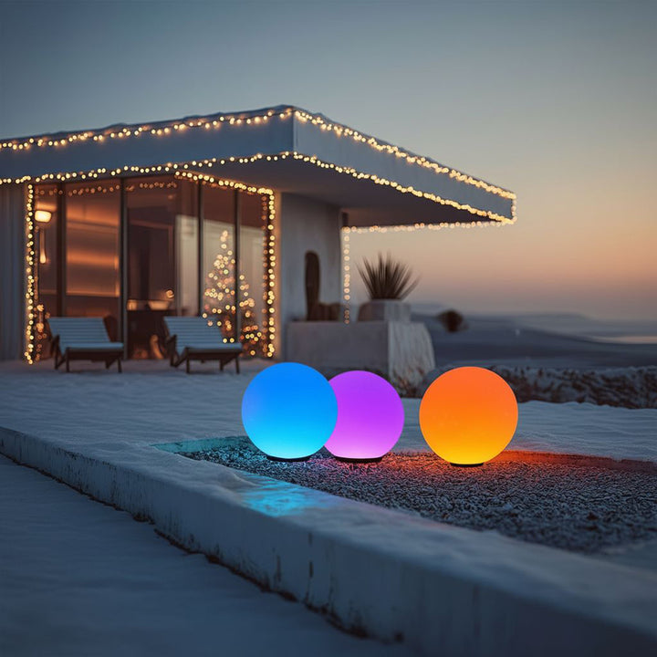 Solární zahradní lampa volně stojící koule 15x15x48cm, barevná LED GB122