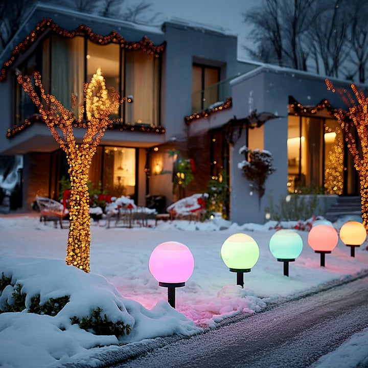 Solární zahradní lampa volně stojící koule 15x15x48cm, barevná LED GB122