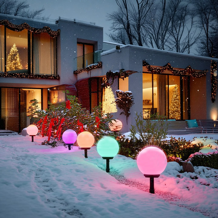 Solární zahradní lampa volně stojící koule 15x15x48cm, barevná LED GB122